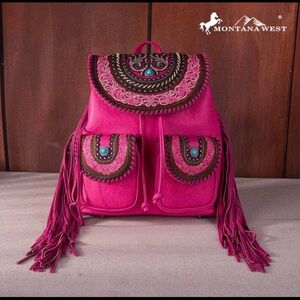 Montana West Vibrant Pink Fringe Backpack